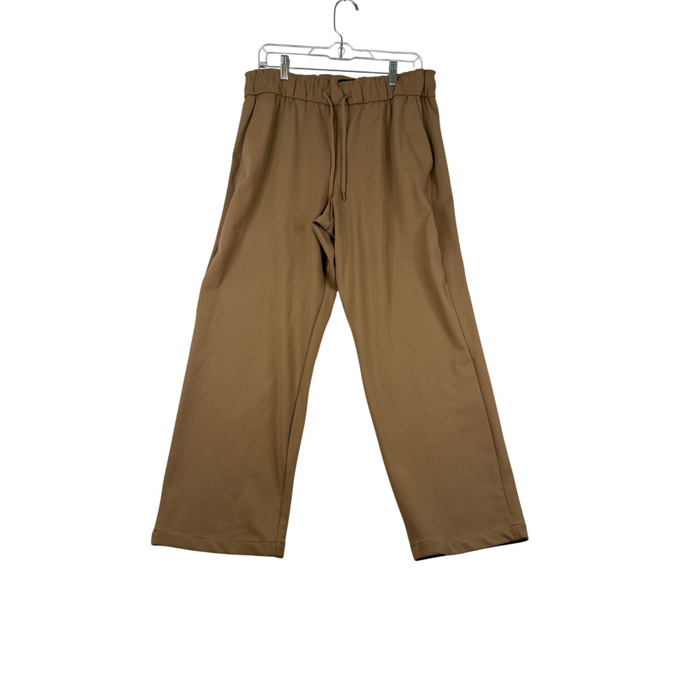 Hilary Radley Camel Tan Wide Leg Pull On Pants Drawstring Stretch Workwear L